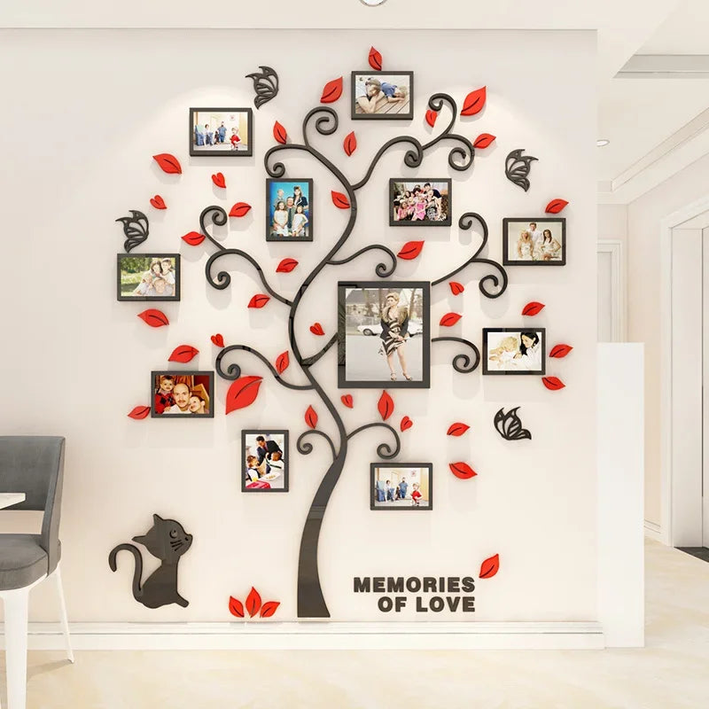 3D Acrylic Sticker Tree  Mirror Wall Decals DIY Photo Frame Family Photo for Living Room Art Home Decor picture frames wall - Sun Studio