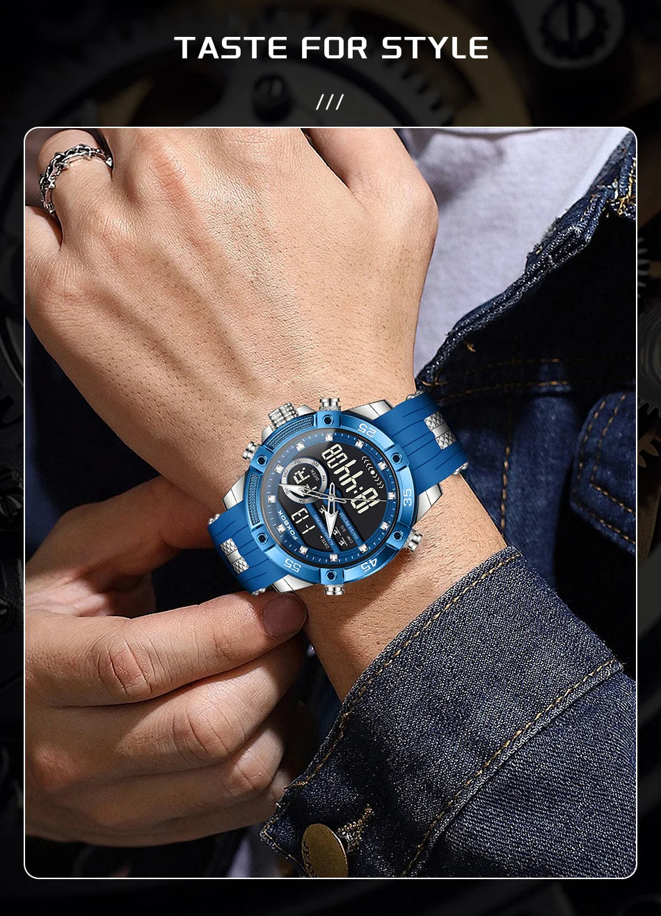 FOXBOX LED Dual Display Quartz Watch Soft Silicone Waterproof Luminous Digital Date Mens Watches Fashion Chronograph Man Watch - Sun Studio