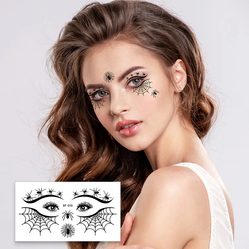 10pcs/set Halloween Horror Pumpkin Spider Face Temporary Tattoo Sticker Fake Tattoos Stickers Waterproof For Party Gift - Sun Studio