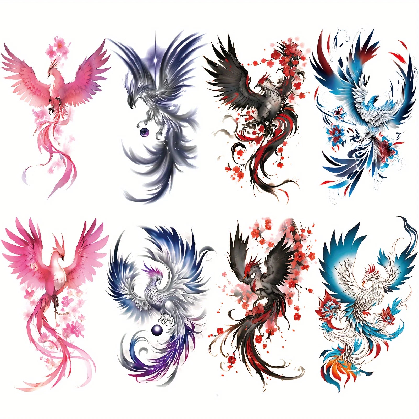 Waterproof Temporary Tattoo Sticker Phoenix Flash Tattoos For Women Men Colorful Phoenix Body Art Fake Tatoo Flower Arms Tattoo - Sun Studio