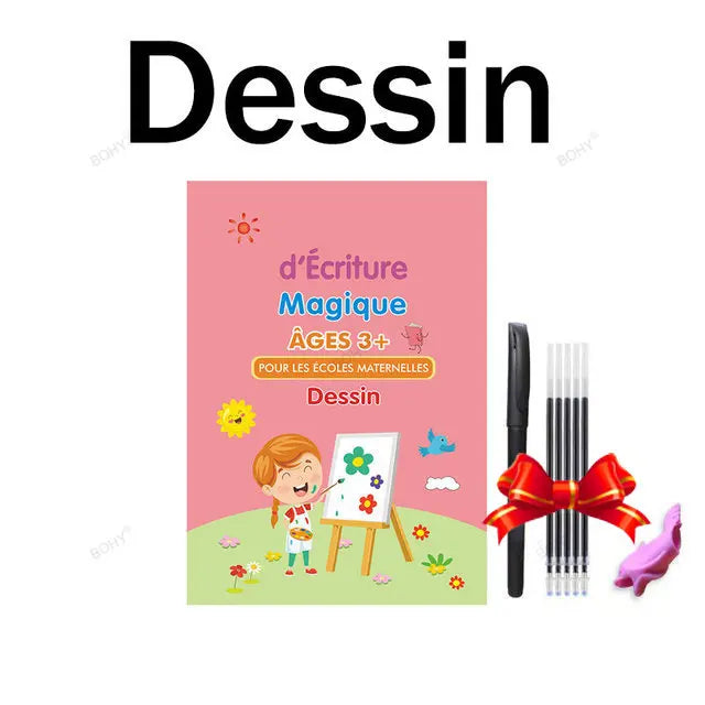 Free Shipping Reusable Montessori Toys French English Spanish Copybooks Pen Writing Sticker Magic Copybook for Calligraphy - Sun Studio