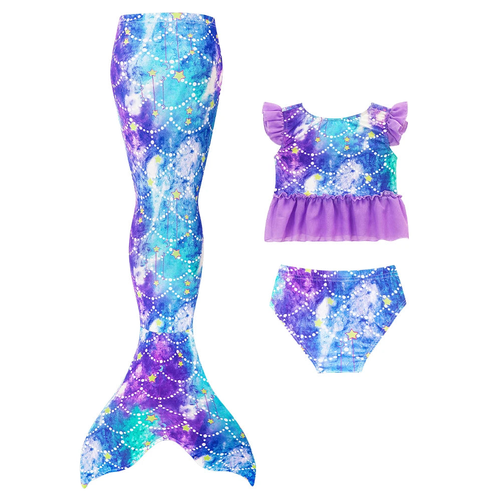 3PCS Mermaid Tails Swimwear Set for Swimming Girls Princess Bathing Suit Sets Kids Mermaid Swimsuit Swimable Costume - Sun Studio