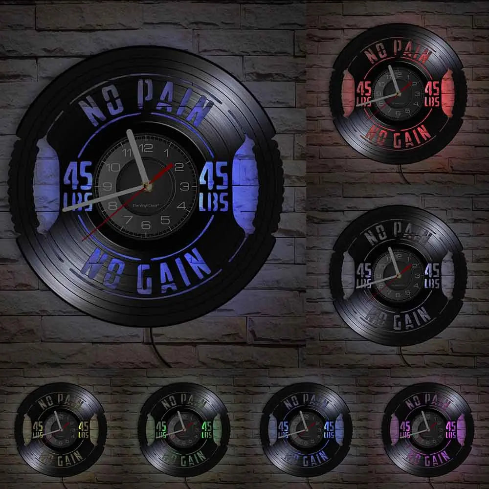 Fitness Equipment Thema Vinyl Schallplatte Fitness Wanduhr Heimdekoration LED Hintergrundbeleuchtung Moderne Fitness Uhr