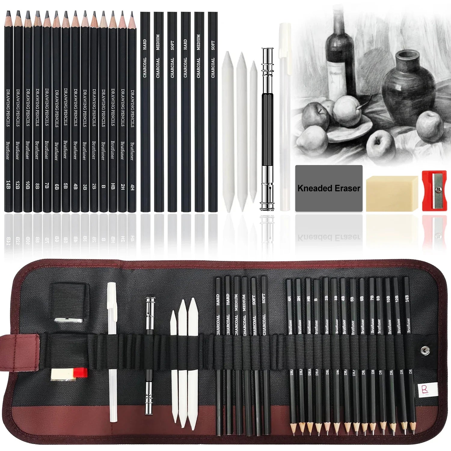 14/18/29/38/44/64 PCS Drawing Set Sketching Kit,Sketch Pencils Art Supplies with Graphite,Charcoal,Blending Tools & Accessories - Sun Studio