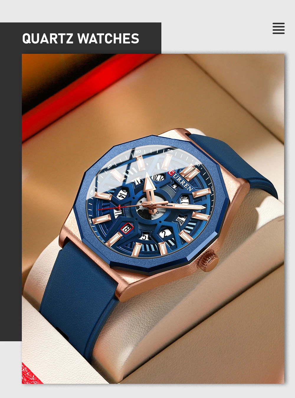 CURREN Fashion Creative Design Watches Men Quartz Silicone Strap Date Wristwatches for Male Clock with Luminous Hands - Sun Studio