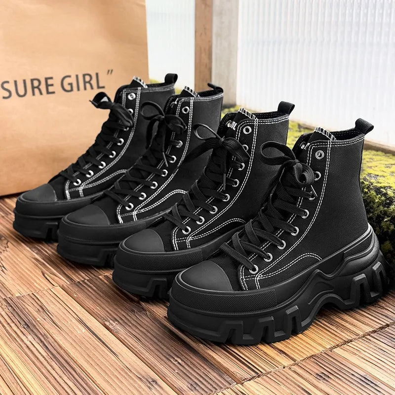 Classics Men's Shoes 2025 Fashion High Top Canvas Sneakers Platform Casual Shoes Man Lace-up Flats Men Non-slip Vulcanize Shoes - Sun Studio