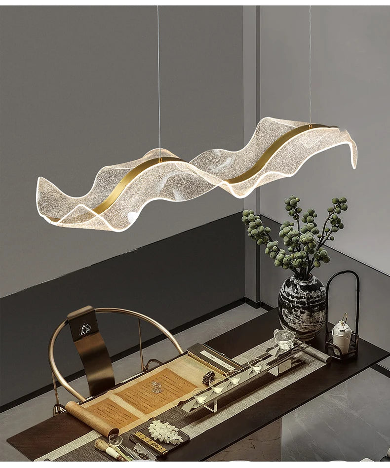 Nordic Designer Wave LED Pendant Lights Acrylic Dimmable for Table Dining Living Room Kitchen Chandelier Home Decor Lamp Fixture - Sun Studio