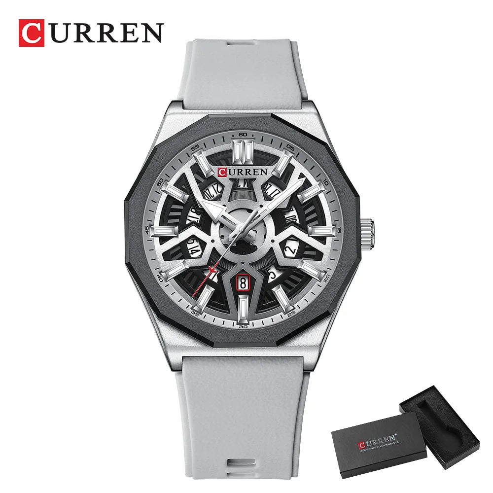 CURREN Mode Kreatives Design Uhren Männer Quarz Silikonarmband Datum Armbanduhren für Männer Uhr mit Leuchtzeigern