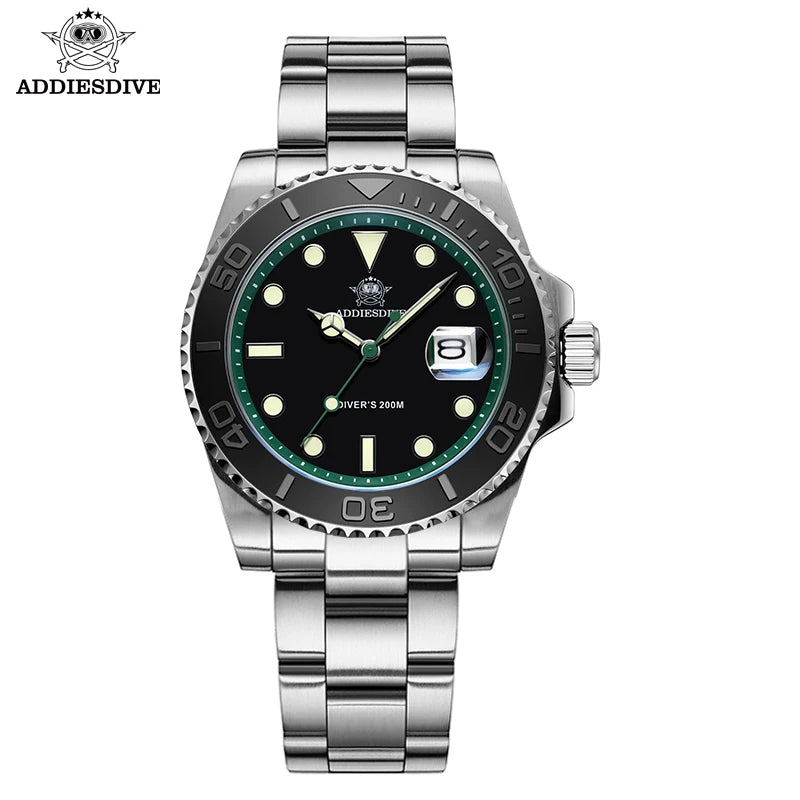 ADDIESDIVE Luxury Men's Diver Watch 200m Stainless Steel Bezel BGW9 Super Luminous Men's Analog Business Quartz Watches AD2040 - Sun Studio
