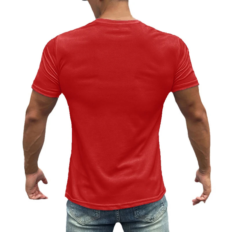Gym Fitness Muscle Short Sleeve O-Neck Clothing Summer Mesh Breathable Quick Dry Cool T-shirt Mens Bodybuilding Running Shirts - Sun Studio