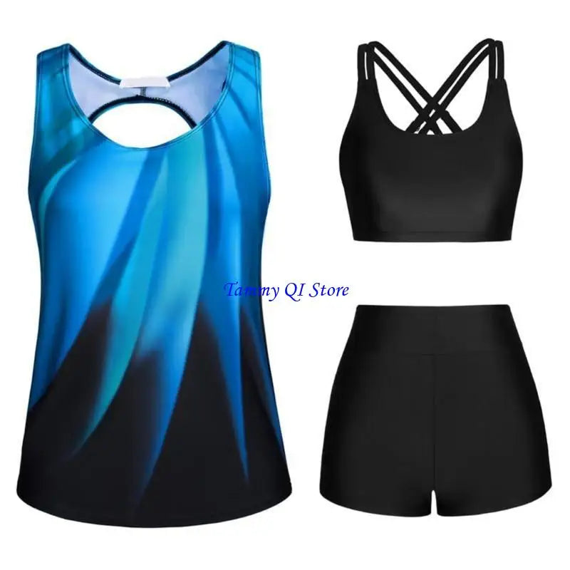 F1FD Women Flowers Print Bathing Suit 3 Pcs Split Swimwear Tankini Swimsuit Swimming Costume Set Ladies Sports Swimwear - Sun Studio