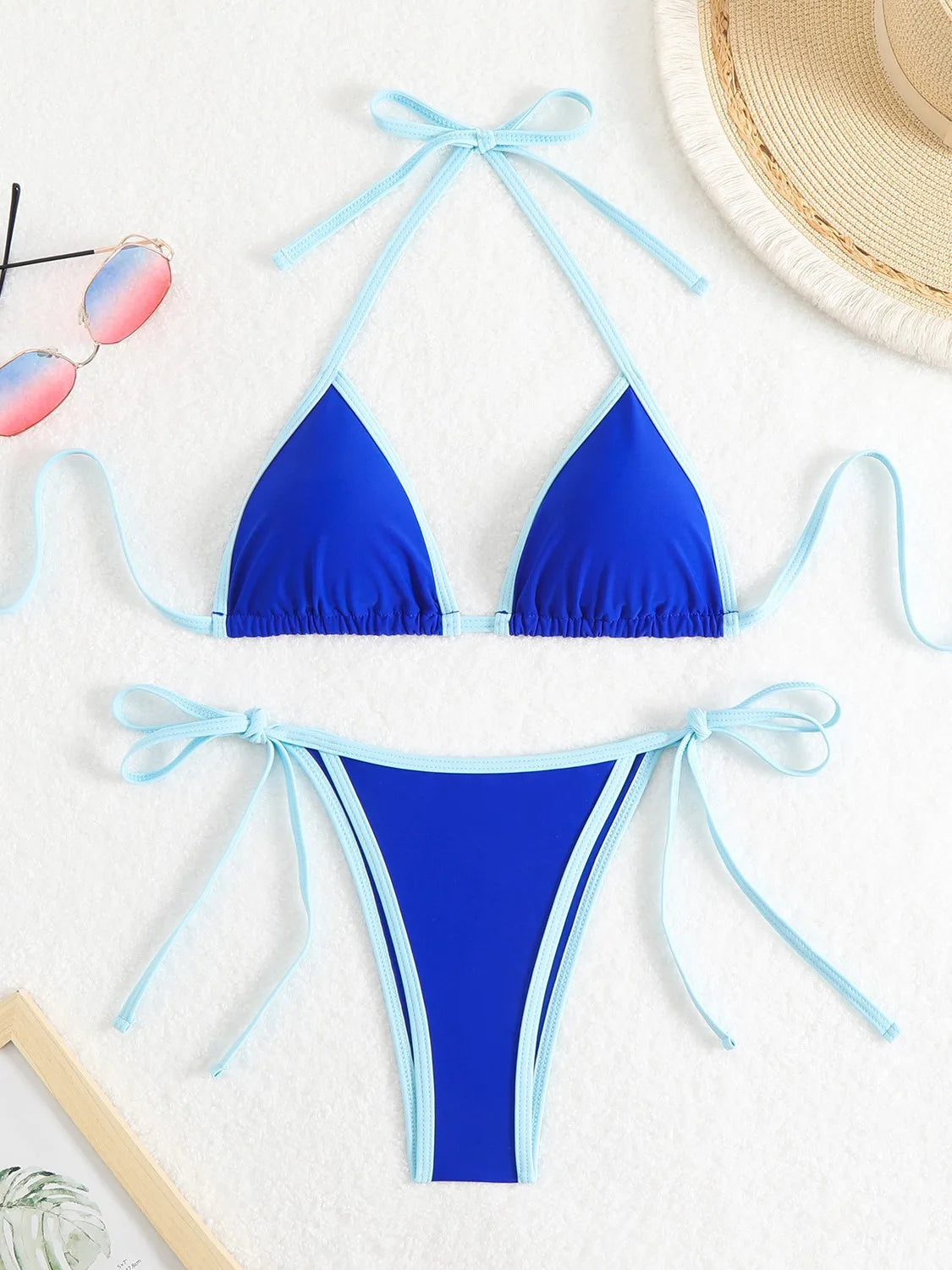 Sexy Micro Bikini 2025 Women Pink Blue Contrast Push Up Tie Side Thong Swimsuit Brazilian Beach Bandage Bathing Suit Swimwear - Sun Studio