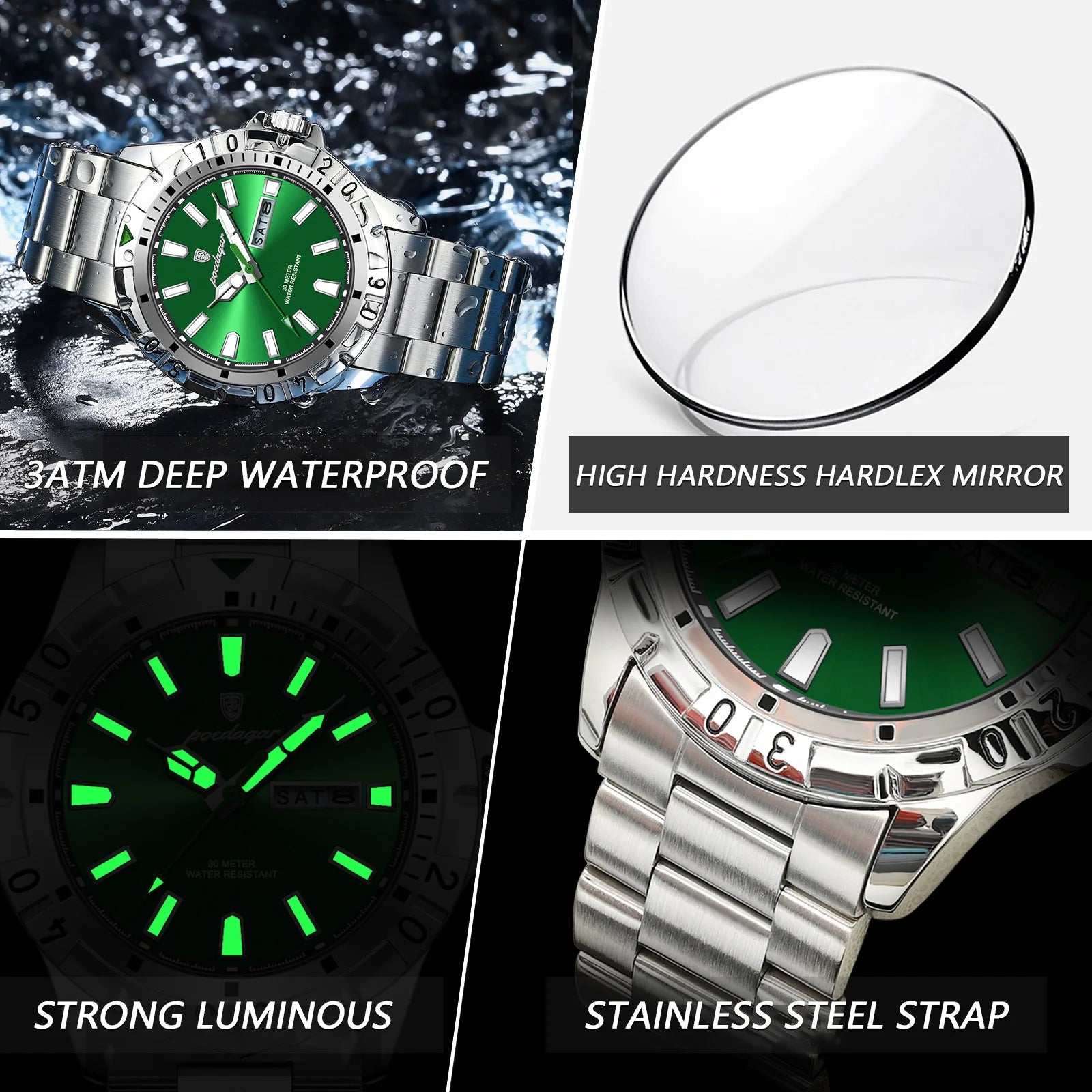 POEDAGAR Luxury Man Watch Waterproof Luminous Date Week Men Watch Casual Male Clock Stainless Steel Sports Men's Quartz Watches - Sun Studio