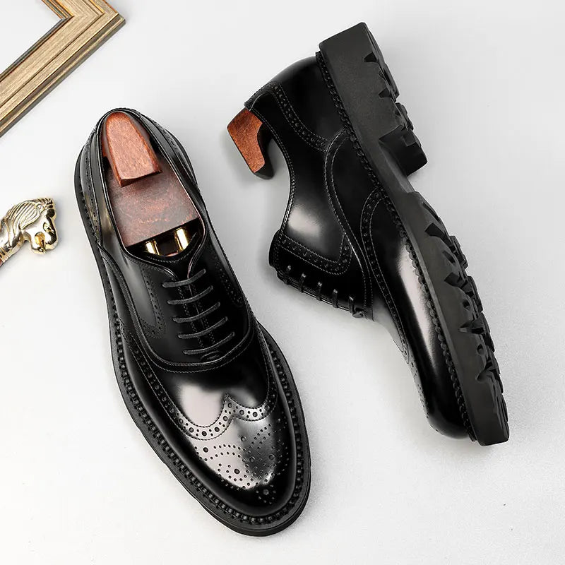 PJCMG Black /Wine Red Mens Dress Lace-Up Oxfords Pointed Toe Genuine Leather Wedding Mens Business Work Shoes - Sun Studio