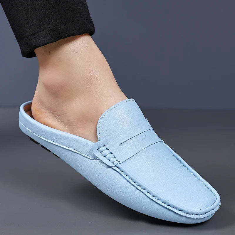 YRZL Slipper Sommer Slip-On Halbschuhe für Männer PU Leder Hausschuhe Lässige Atmungsaktive Bequeme Slipper Mokassins Lässige Schuhe Männer