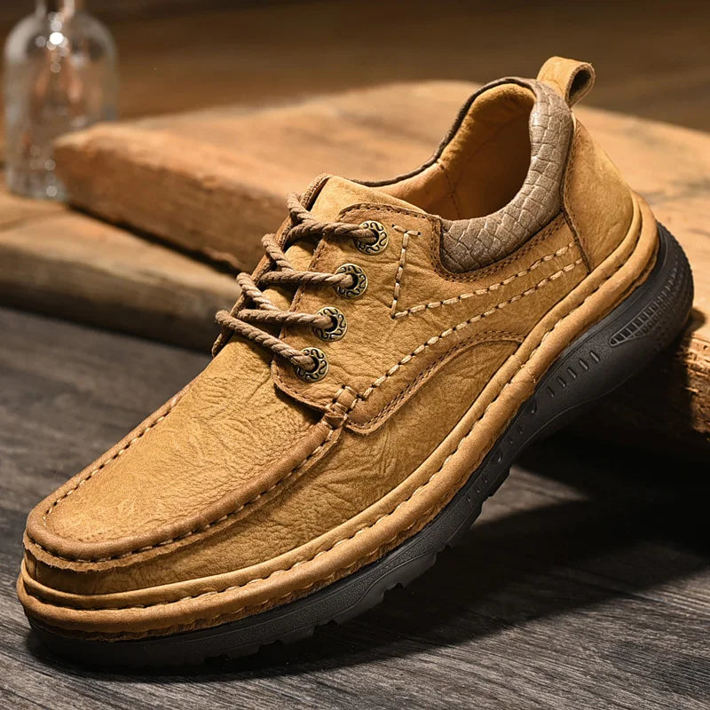 Genuine Leather Mens Loafers Anti-slip Rubber Man Casual Shoes Vintage Style Walk Shoes Slip-On Hiking Footwear Luxury Moccasins - Sun Studio