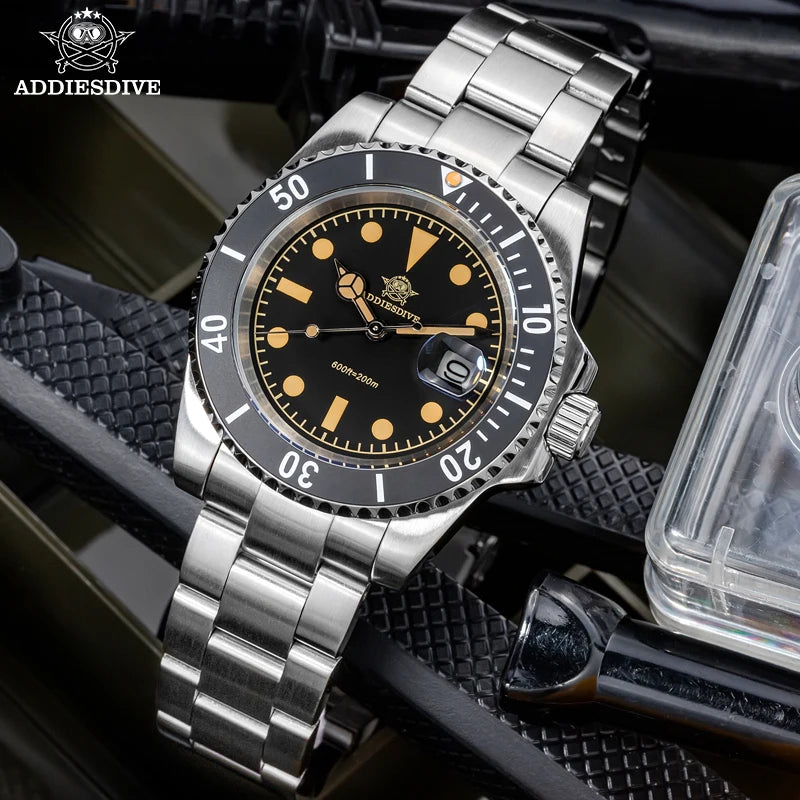ADDIESDIVE Men's Watch Quartz Calendar Window 316L Stainless Steel Ceramic Bezel 20Bar Waterproof Luminous Watches 41mm - Sun Studio
