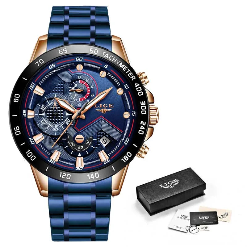 2025 New LIGE Fashion Mens Watches Stainless Steel Top Brand Luxury Sport Chronograph Quartz WithWatch For Men Relogio Masculino - Sun Studio