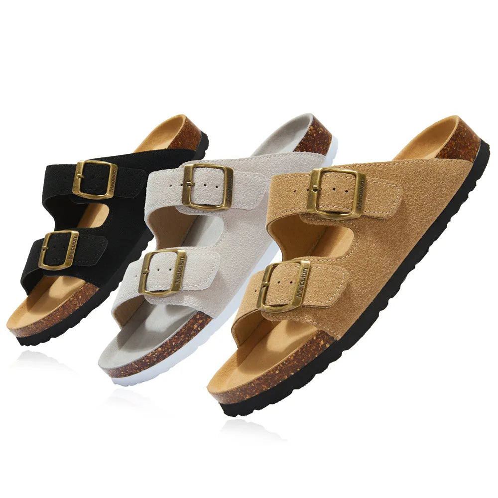 Summer Faux Suede Leather Cork Slippers Flip-flops Women Men Unisex Retro Wear Muller Slippers Fashion Casual Beach Sandals - Sun Studio
