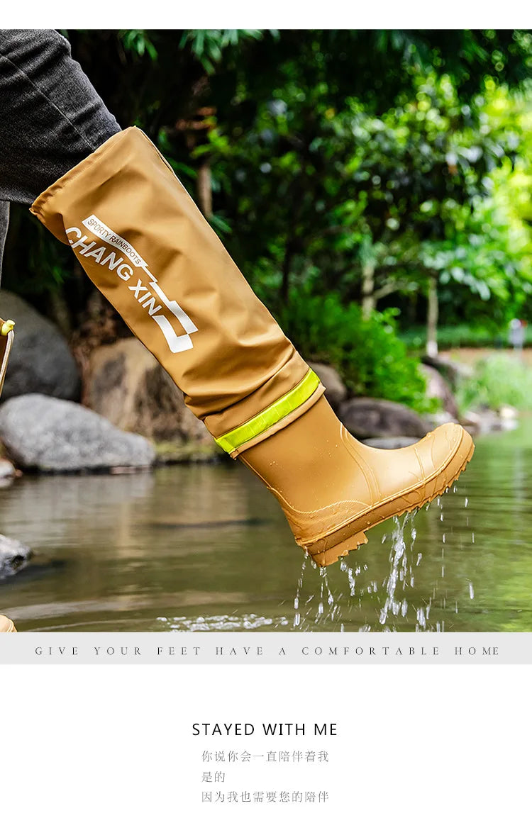 Men's Rain Boots Fashion High-Top Rain Boots for Outer Wear Long-Tube Waterproof and Non-Slip Couple Style Outdoor Fishing Boots - Sun Studio