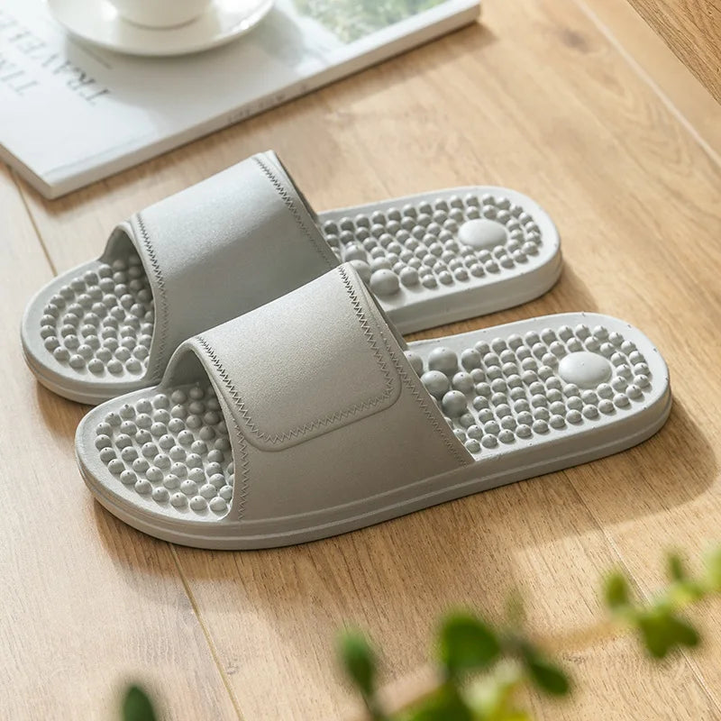 Women Men Foot Massage Slippers Indoor Bathroom Non-slip Soft Slides Comfort Flats Couples Home Relief Feet Health Care Shoes - Sun Studio