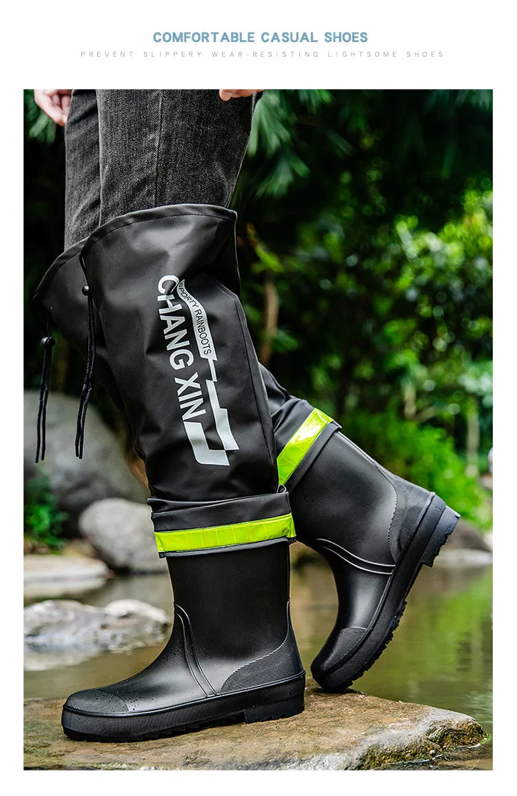Men's Rain Boots Fashion High-Top Rain Boots for Outer Wear Long-Tube Waterproof and Non-Slip Couple Style Outdoor Fishing Boots - Sun Studio