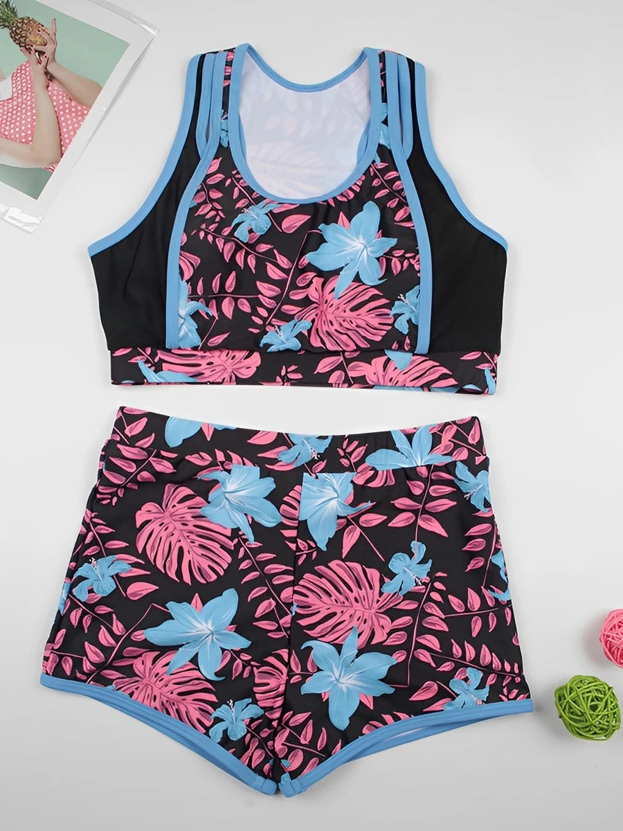 2026 Sporty High Waist Swimsuit Women Floral Printed Swimwear Female Bathers Bathing Swimming Swim Suit Beachwear - Sun Studio