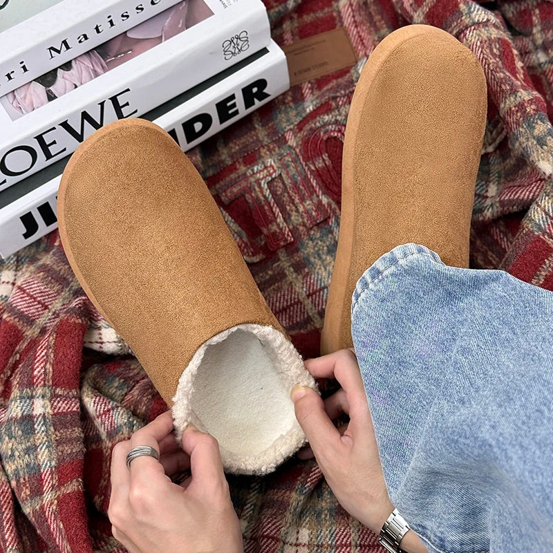 Winter New Arrival Men's Plush Lined Warm Cotton Slippers, Non-Slip Indoor Outdoor Cozy Fleece Shoes for Men - Sun Studio