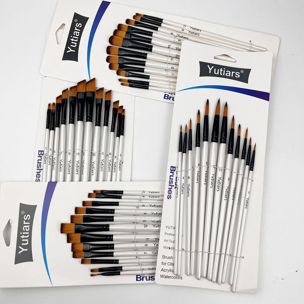 12/48Pcs Professional Quality Art Watercolor Brushes White Nylon Round Tip Set for Acrylic and Brushes for Face Body Nail Art - Sun Studio