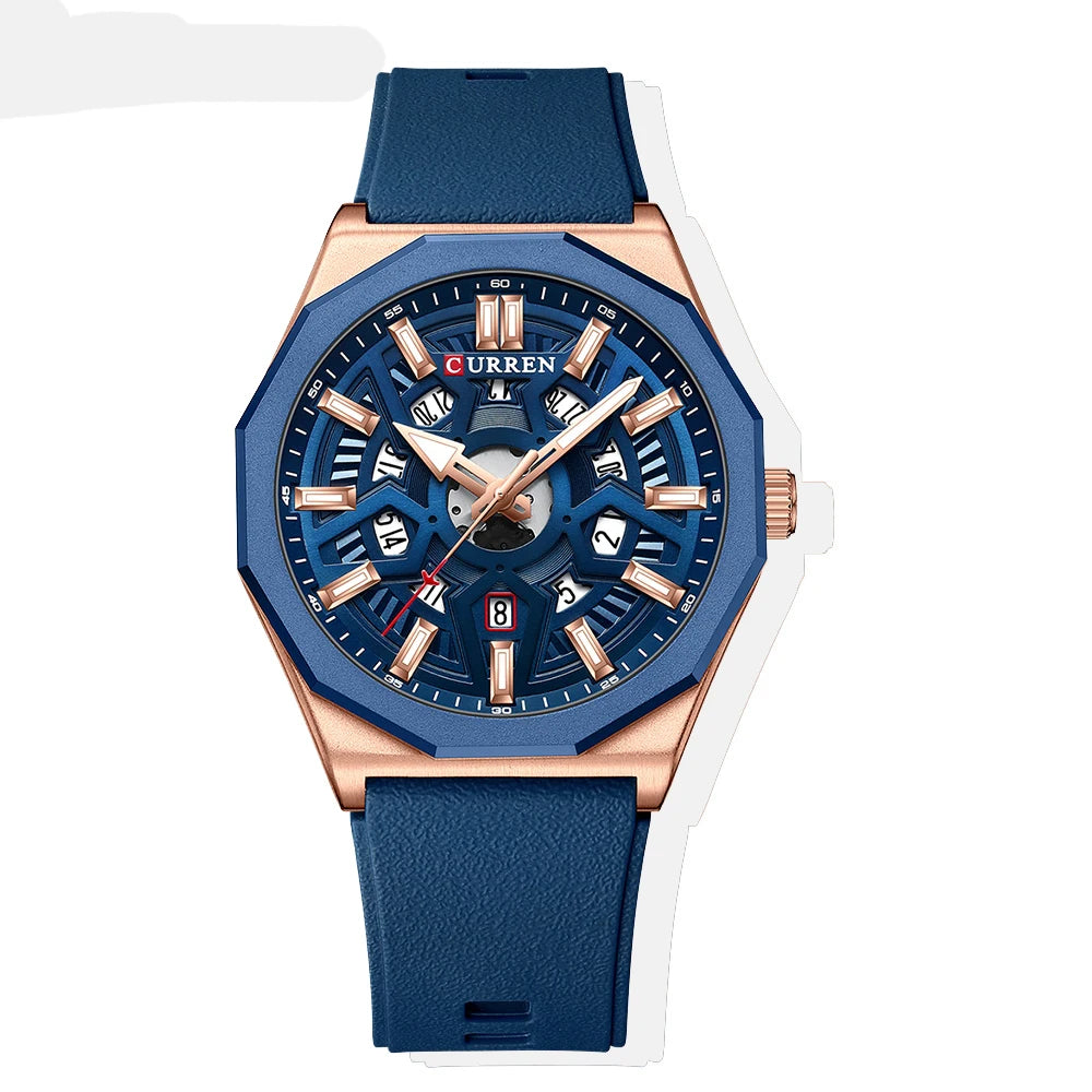 CURREN Fashion Creative Design Watches Men Quartz Silicone Strap Date Wristwatches for Male Clock with Luminous Hands - Sun Studio