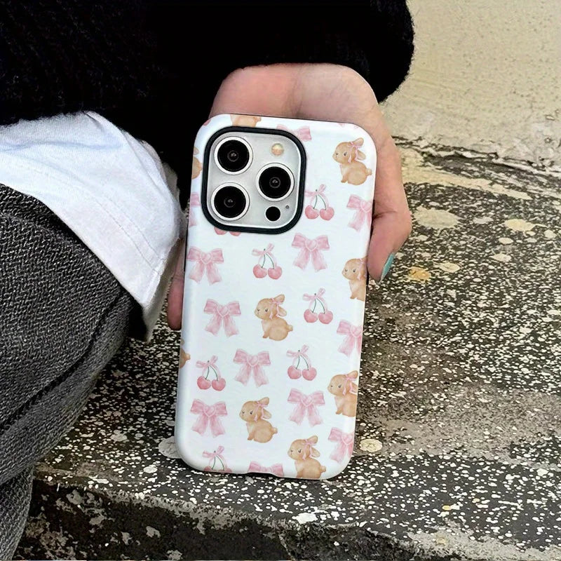 Phone Case for iPhone 16 15 14 13 12 11 X XS XR XSMAX 7 8 Pro Max Plus Luxury Adorable Bunny Double Double-layer Back Cover - Sun Studio