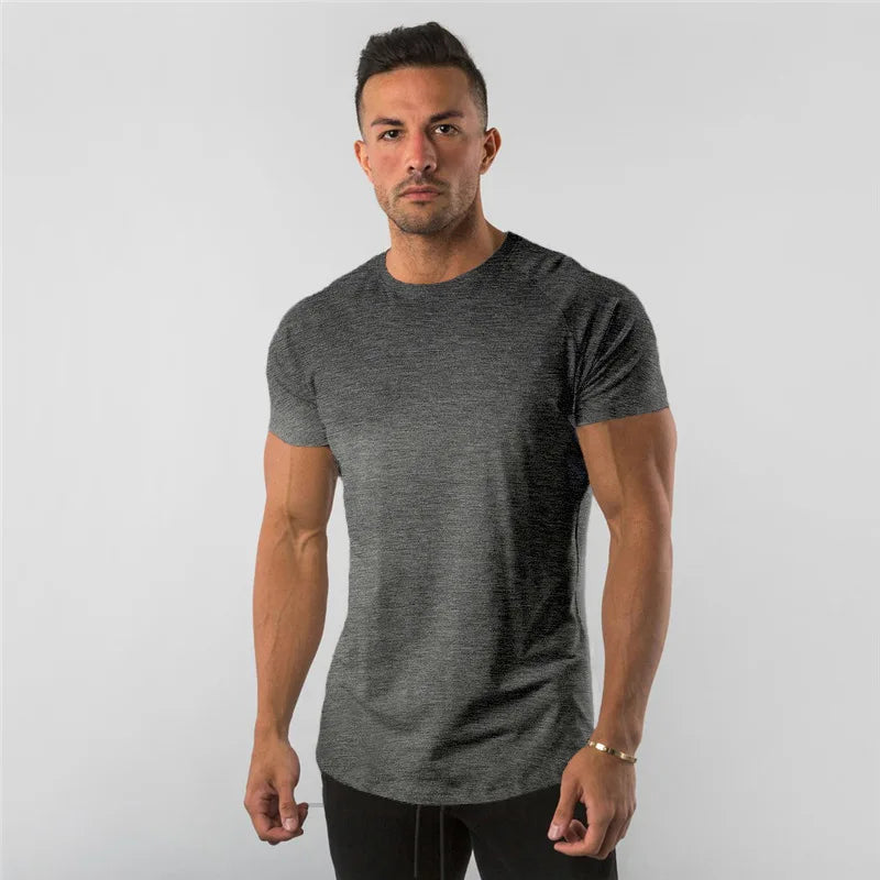 Gym T-shirt Men Short sleeve Cotton T-shirt Casual blank Slim t shirt Male Fitness Bodybuilding Workout Tee Tops Summer clothing - Sun Studio