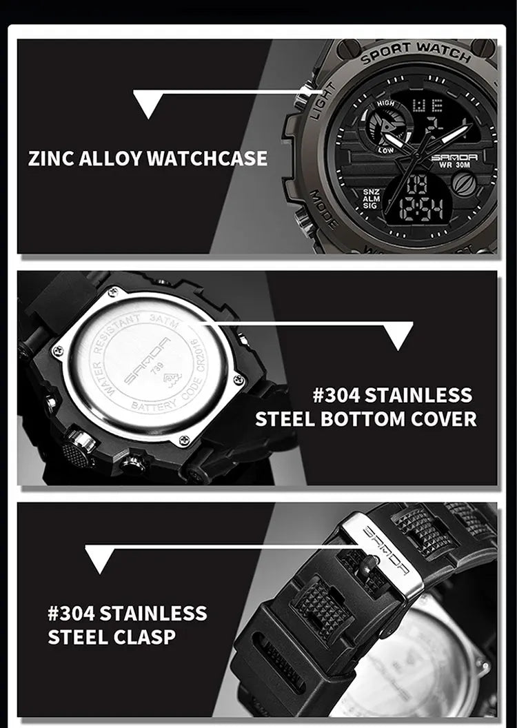 SANDA Top Luxury Watches Men Military Army Mens Watch Waterproof Sport Wristwatch Dual Display Watch Male Relogio Masculino - Sun Studio