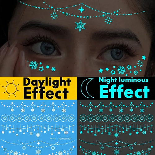 1pc Glow-In-The-Dark & White Ink Luminous Original Body Art Temporary Tattoo Sticker, Sparkling Star Eye Design - Sun Studio