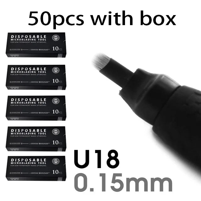 10/50Pcs Disposable Microblading Pen 0.15/0.18mm 18U Sterilized Permanent Makeup Eyebrow Tattoo Pen with U Blades - Sun Studio