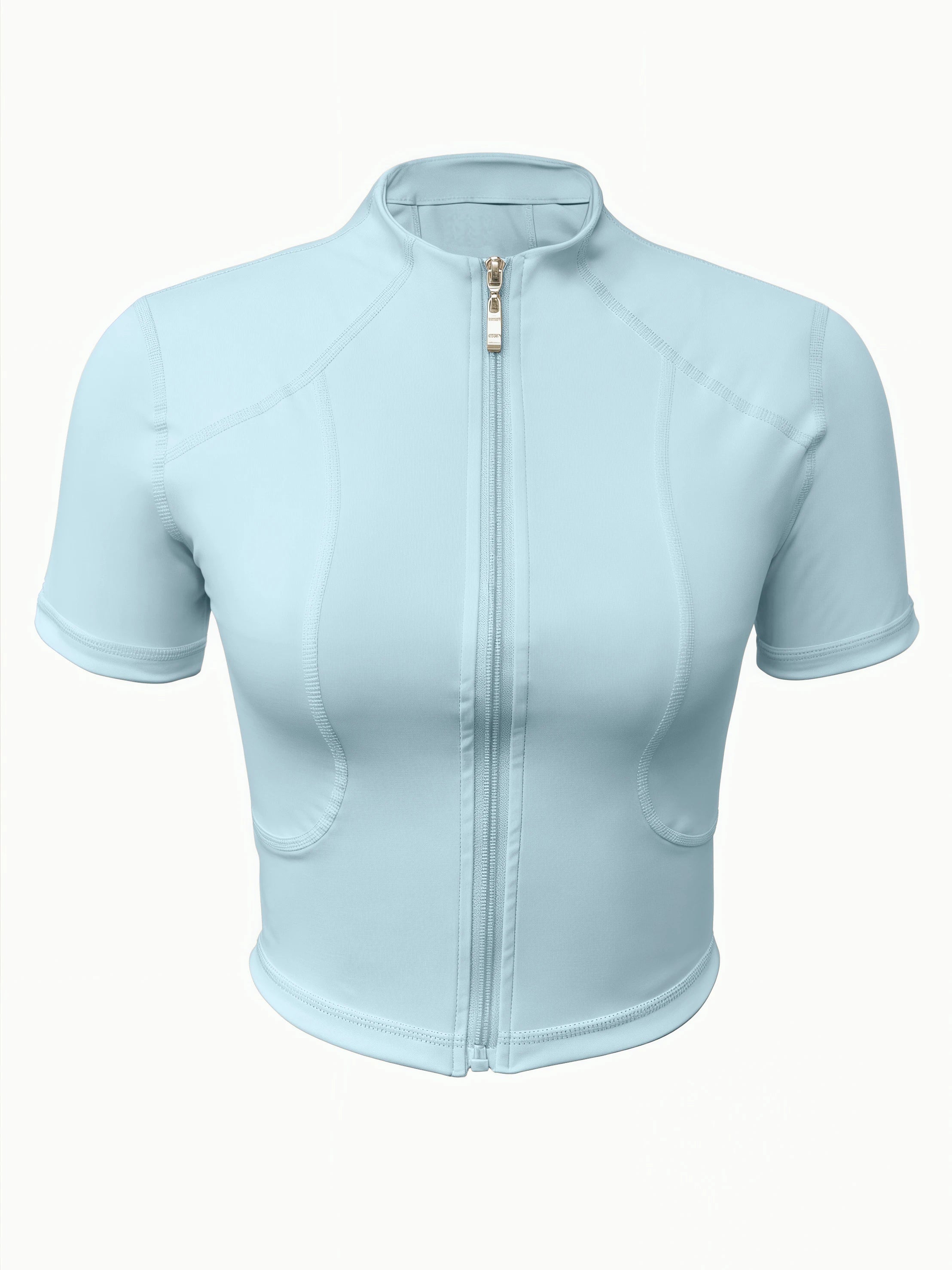 Fitness girl cycling yoga suit top, high-end full zipper jacket, sports T-shirt, training running short sleeved summer - Sun Studio