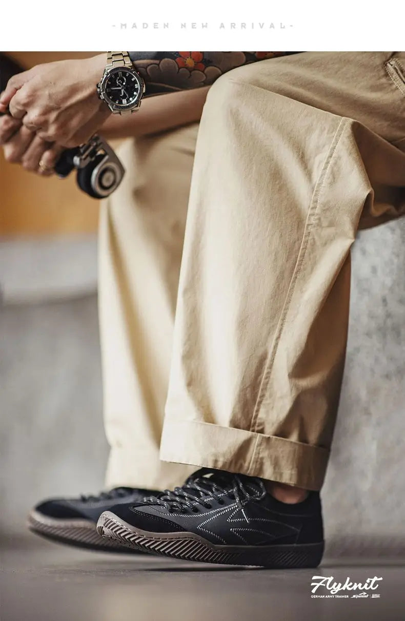 Maden Retro Black Patchwork German Trainers Shoes One-piece Knit Sock Sneakers Lace-Up Casual Men's Summer Sporty Board Shoes - Sun Studio