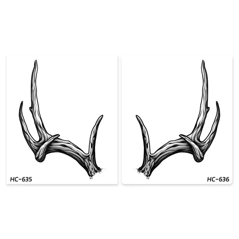 A Pair of Antler Herbal Juice Tattoo Stickers Abdomen Waterproof Semi-permanent Fake Tattoos Men Women Personality Faux Tatouage - Sun Studio