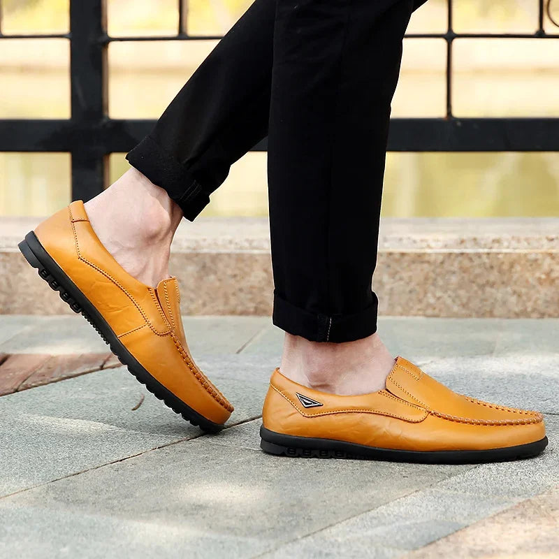 Leather Men Casual Shoes Breathable Soft Mens Loafers Italian Brand Moccasins Slip on Black Driving Shoes Plus Size 37-47 - Sun Studio