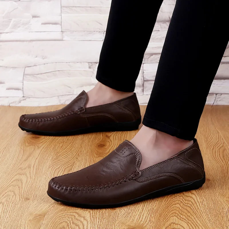 Genuine Leather Men Casual Shoes Luxury Brand Designer Men Loafers Moccasins Breathable Slip on Male Boat Shoes Plus Size 37-47 - Sun Studio