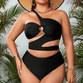 2024 Plus Size Swimwear One Shoulder Cut Out Black Sexy Women's Swimsuit Curvy Female Bikini Sets - Sun Studio