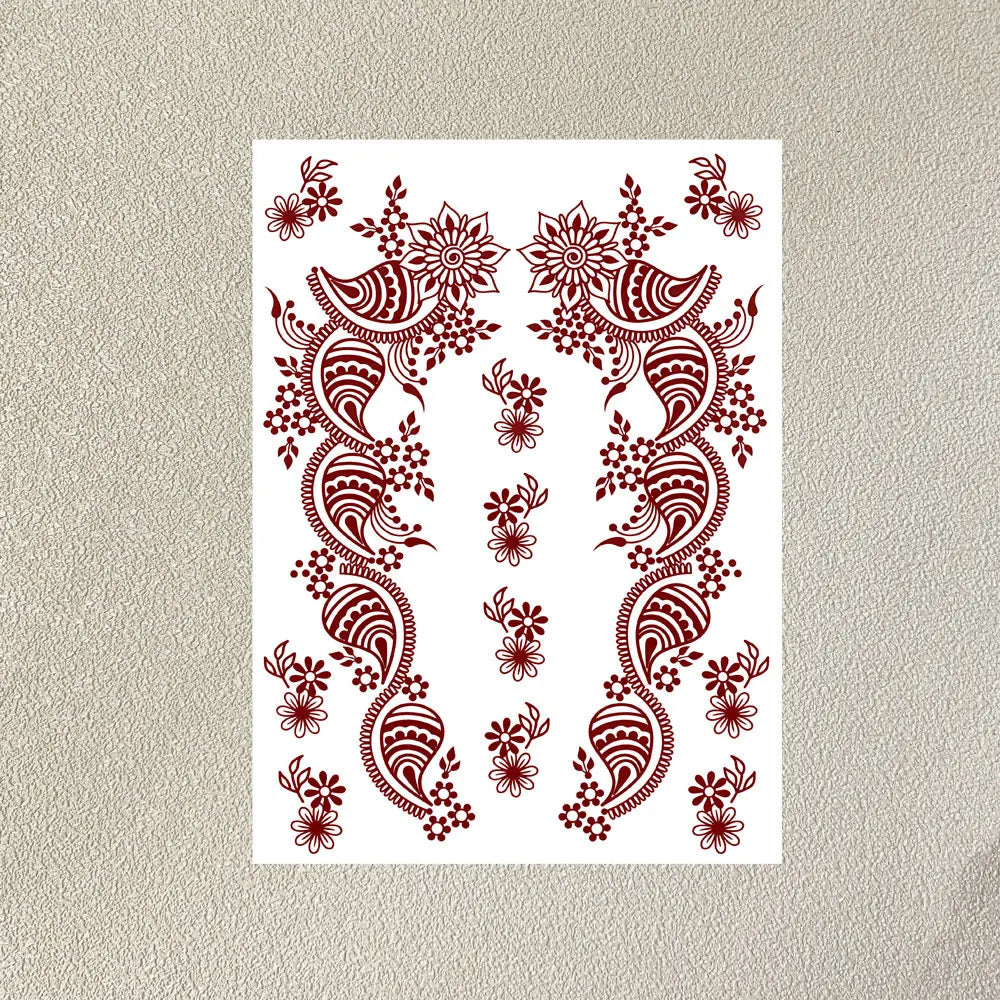 Wasserdichtes Blumen Hand Tattoo für Frauen Maroon Henna Tattoo Aufkleber für Hand Finger Körperkunst Einweg Fake Tattoo Festival