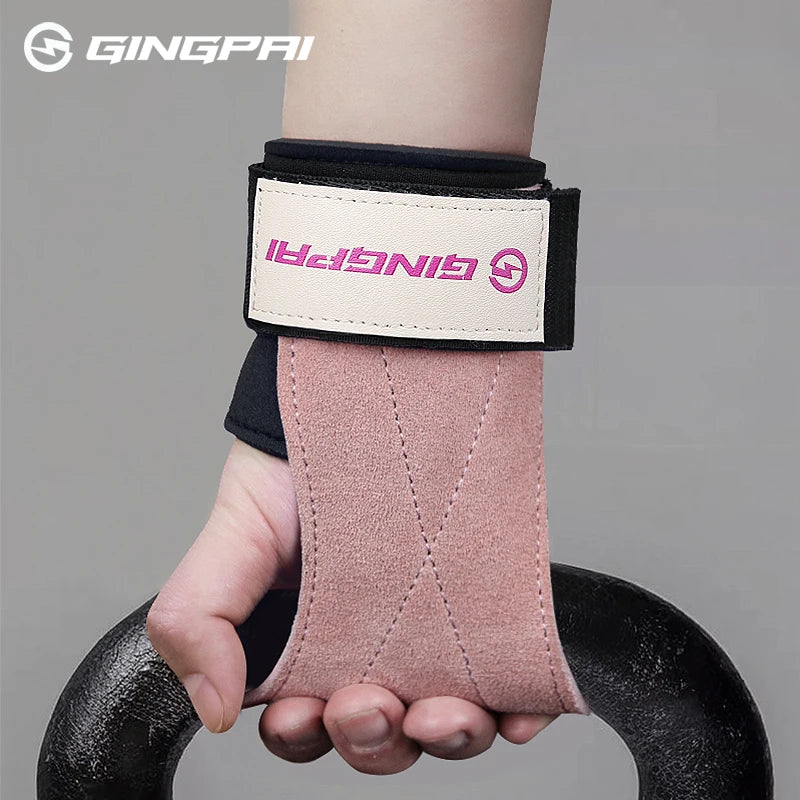 Gym Grips For Men Women Cowhide Palm Guards Weightlifting Fitness Workout Gloves Grips with Wrist Wraps Training Equipment - Sun Studio