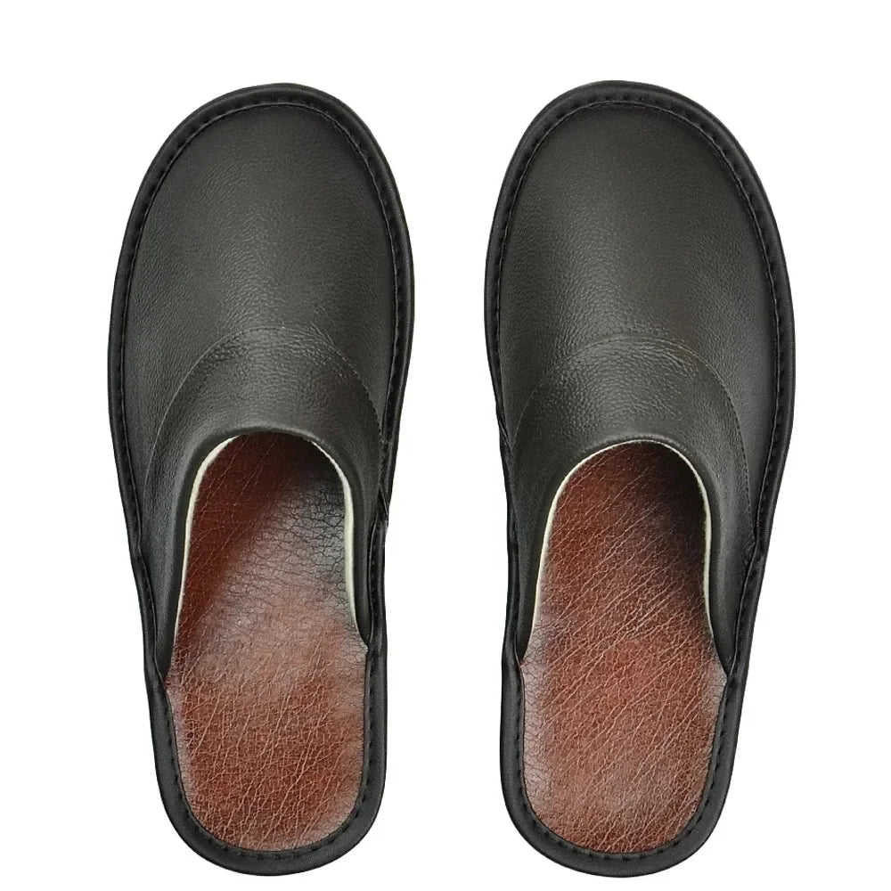 Classic PU Leather Slippers Male Indoor Unisex Shoes Men 2024 Fashion Man Leather Shoes Home Slippers Waterproof Man House Shoes - Sun Studio