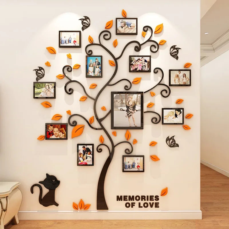 3D Acrylic Sticker Tree  Mirror Wall Decals DIY Photo Frame Family Photo for Living Room Art Home Decor picture frames wall - Sun Studio