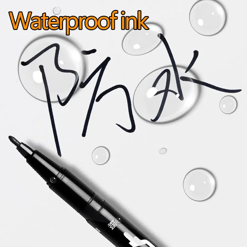 10pcs Wholesale Twin Tip Permanent Marker Pen Fine Point Waterproof Ink Thin Nib Crude Nib Black/Blue/Red Ink 0.5-1mm Fine Color - Sun Studio