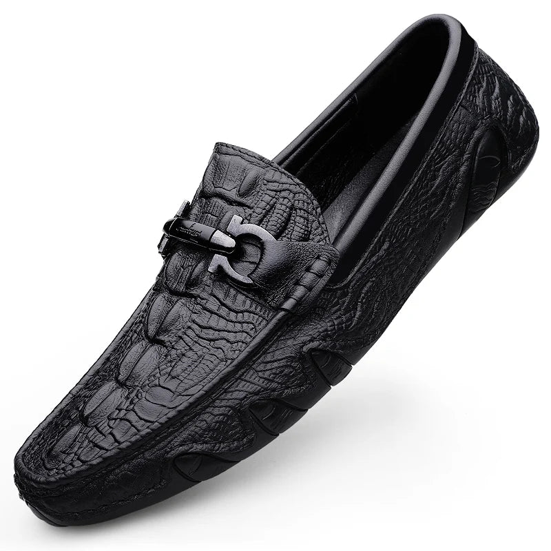 Mens Slip On Loafers Genuine Leather Casual Shoes Driving Moccasins Flats Luxury Brand Classic Black Handmade - Sun Studio