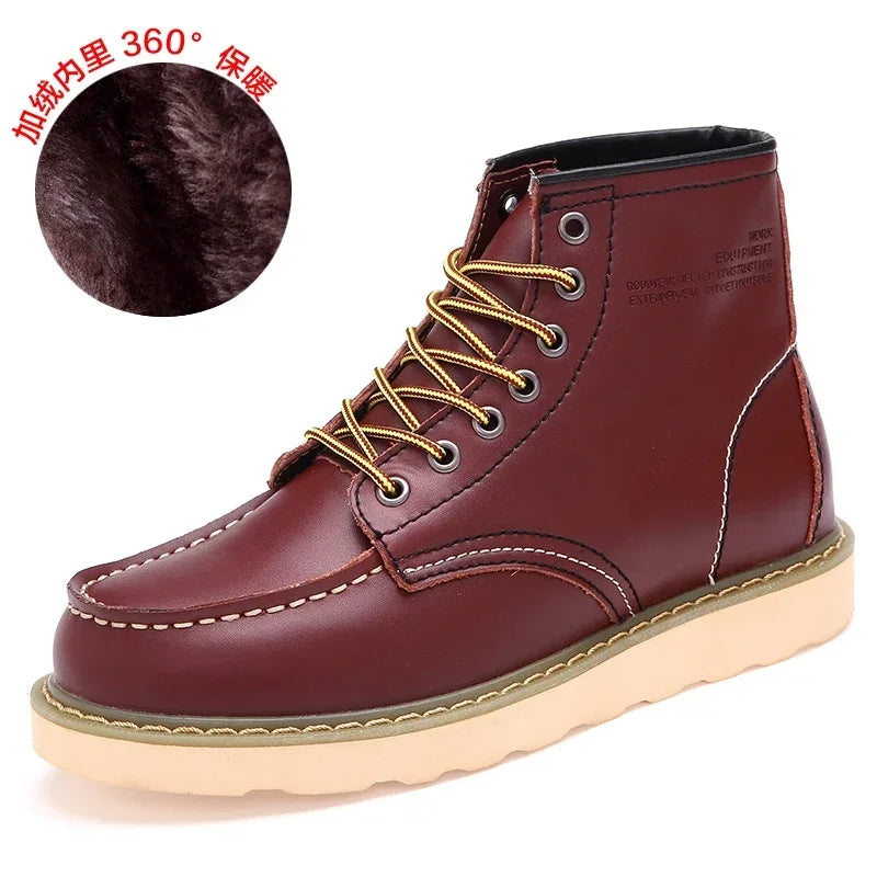 Winter Leather Men Boots Warm Mens Snow Boots with Fur Waterproof Handmade Male Ankle Boots No-slip High Top Male Work Shoes - Sun Studio
