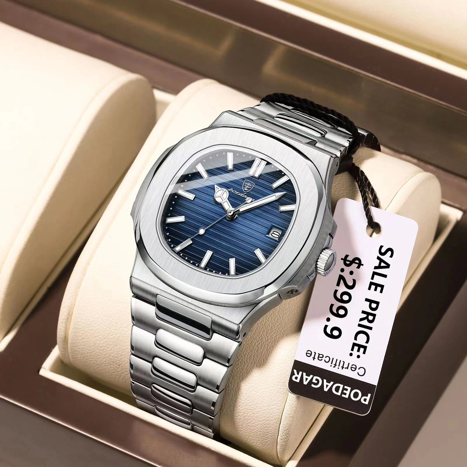 POEDAGAR Square Luxury Men Wristwatch Waterproof Luminous Date Stainless Steel Male Clock Business Sports Quartz Watches For Men - Sun Studio