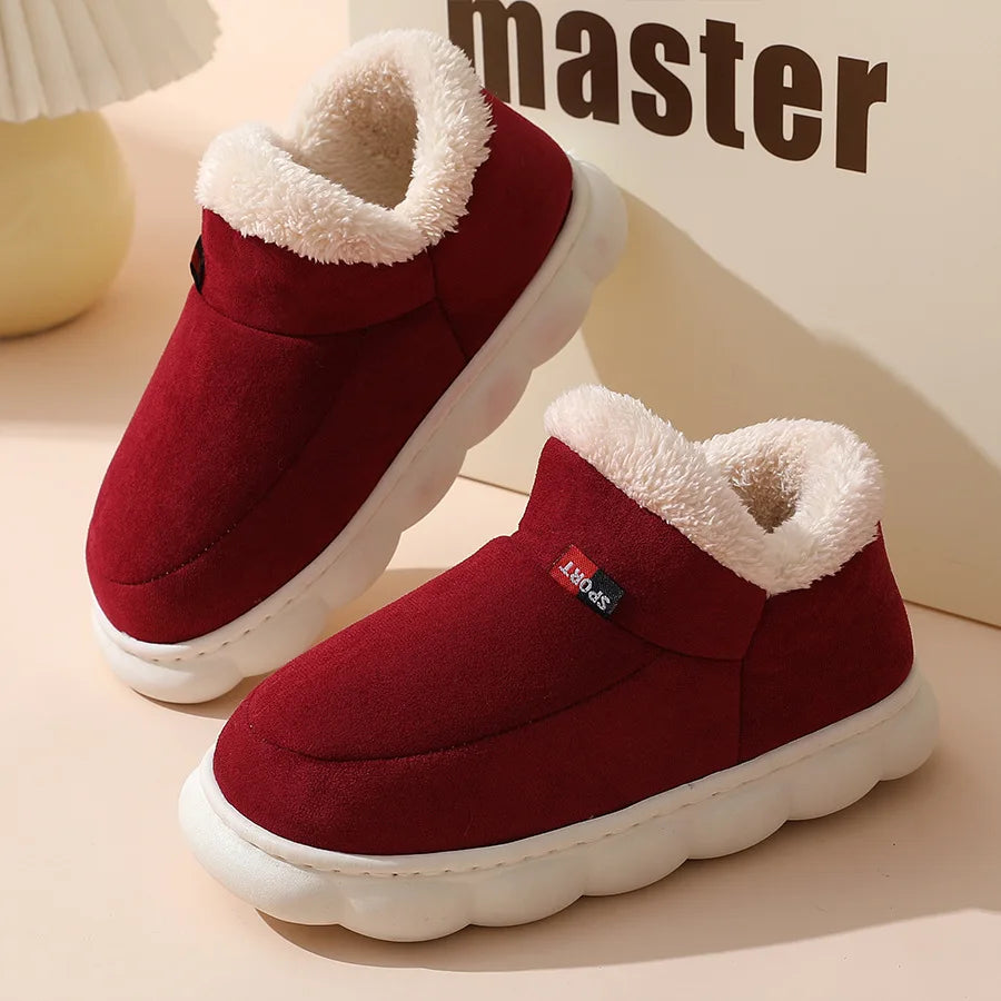 Asgard Herren Plüsch Plattform Hausschuhe Winter Warm Draußen Rutschfest Flauschig Weich Baumwollstiefel Innenmode Gemütlich Furry Flach-Hausschuh
